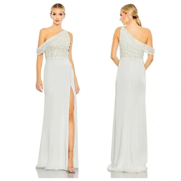 NWT MAC DUGGAL Embellished drop shoulder column gown, Ivory Sz 2 Beaded Sequins - Picture 12 of 12